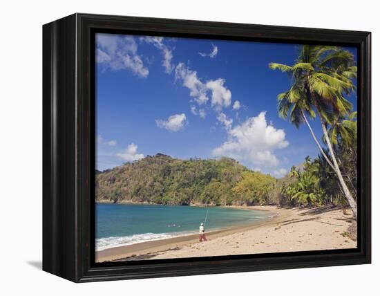 Fisherman on a Palm-Fringed Beach, Englishmans Bay, Tobago, Trinidad and Tobago-Christian Kober-Framed Premier Image Canvas