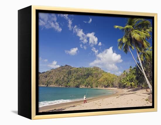 Fisherman on a Palm-Fringed Beach, Englishmans Bay, Tobago, Trinidad and Tobago-Christian Kober-Framed Premier Image Canvas