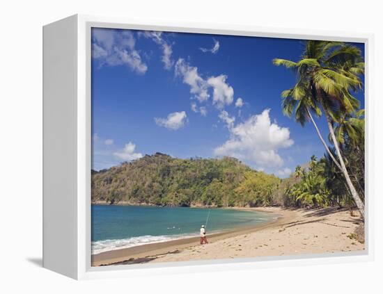 Fisherman on a Palm-Fringed Beach, Englishmans Bay, Tobago, Trinidad and Tobago-Christian Kober-Framed Premier Image Canvas