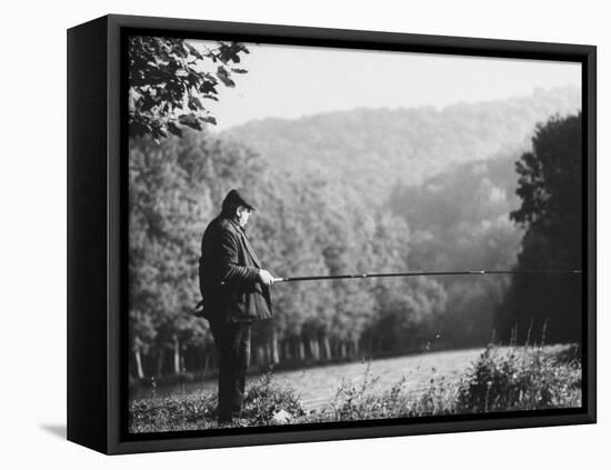 Fisherman on Banks of European Waterway-Pierre Boulat-Framed Premier Image Canvas