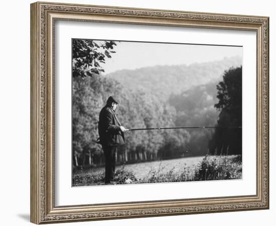 Fisherman on Banks of European Waterway-Pierre Boulat-Framed Photographic Print
