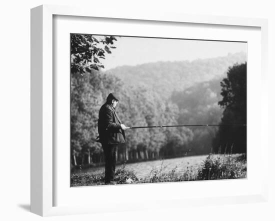 Fisherman on Banks of European Waterway-Pierre Boulat-Framed Photographic Print