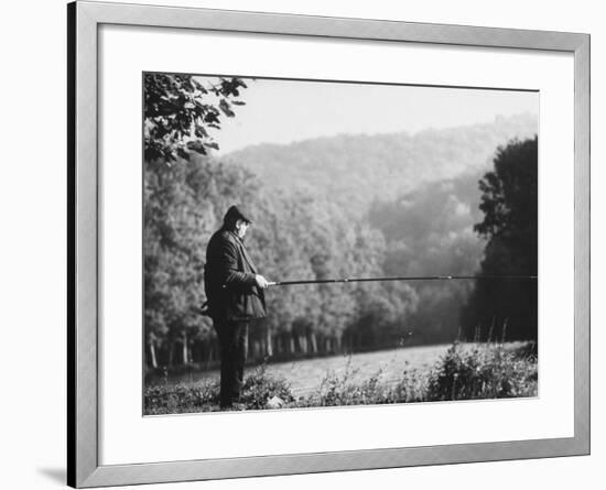 Fisherman on Banks of European Waterway-Pierre Boulat-Framed Photographic Print