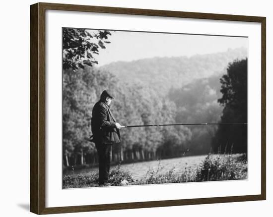 Fisherman on Banks of European Waterway-Pierre Boulat-Framed Photographic Print