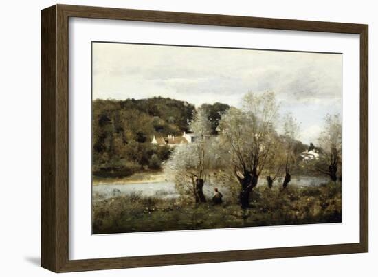 Fisherman on the Edge of a Pond in the Village of Avary; Pecheur Au Bord De L'Etang a Ville…-Jean-Baptiste-Camille Corot-Framed Giclee Print