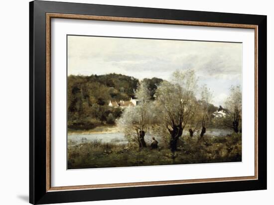 Fisherman on the Edge of a Pond in the Village of Avary; Pecheur Au Bord De L'Etang a Ville…-Jean-Baptiste-Camille Corot-Framed Giclee Print