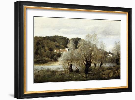 Fisherman on the Edge of a Pond in the Village of Avary; Pecheur Au Bord De L'Etang a Ville…-Jean-Baptiste-Camille Corot-Framed Giclee Print