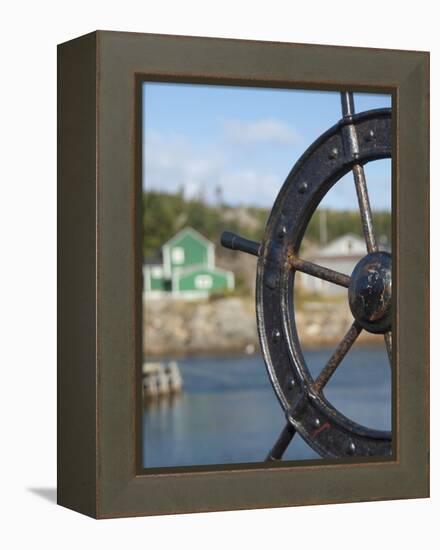 Fisherman's Point, Boat Wheel in Front of Harbor, Twillingate, Newfoundland and Labrador, Canada-Cindy Miller Hopkins-Framed Premier Image Canvas