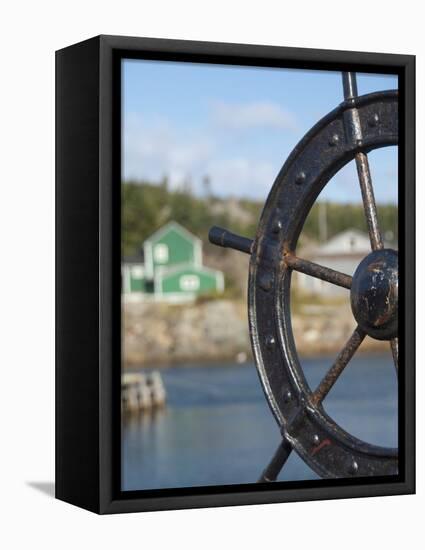 Fisherman's Point, Boat Wheel in Front of Harbor, Twillingate, Newfoundland and Labrador, Canada-Cindy Miller Hopkins-Framed Premier Image Canvas