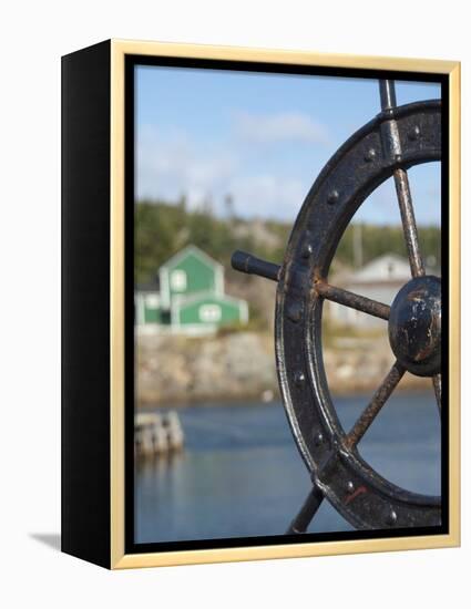 Fisherman's Point, Boat Wheel in Front of Harbor, Twillingate, Newfoundland and Labrador, Canada-Cindy Miller Hopkins-Framed Premier Image Canvas