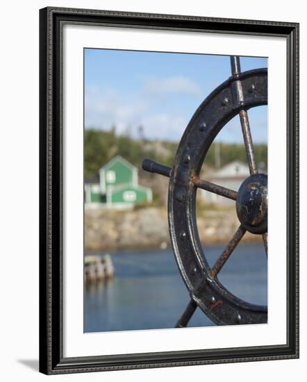 Fisherman's Point, Boat Wheel in Front of Harbor, Twillingate, Newfoundland and Labrador, Canada-Cindy Miller Hopkins-Framed Photographic Print