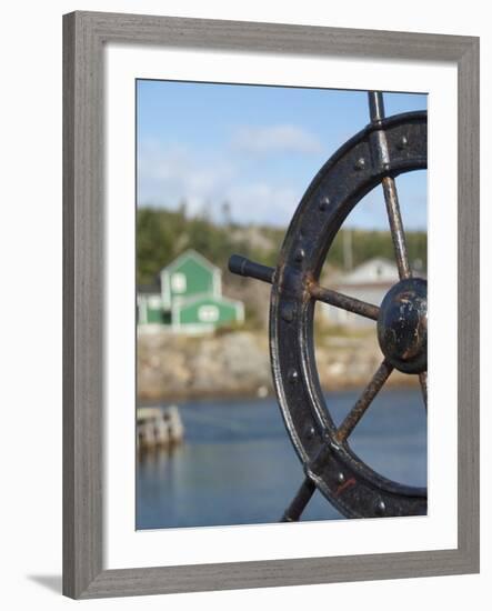 Fisherman's Point, Boat Wheel in Front of Harbor, Twillingate, Newfoundland and Labrador, Canada-Cindy Miller Hopkins-Framed Photographic Print