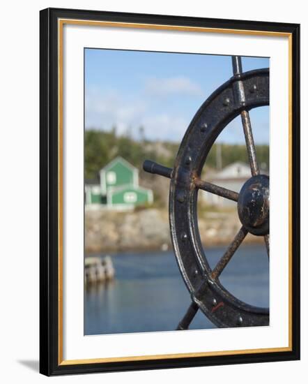 Fisherman's Point, Boat Wheel in Front of Harbor, Twillingate, Newfoundland and Labrador, Canada-Cindy Miller Hopkins-Framed Photographic Print