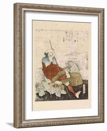 Fisherman Smoking Beside a Stream, C.1835-Katsushika Hokusai-Framed Giclee Print