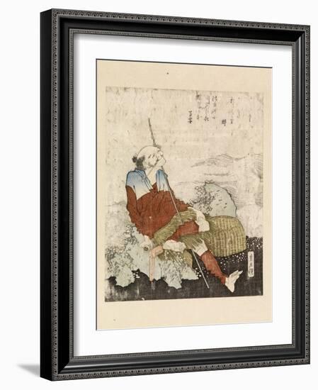 Fisherman Smoking Beside a Stream, C.1835-Katsushika Hokusai-Framed Giclee Print