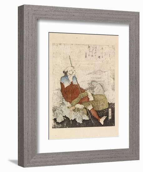 Fisherman Smoking Beside a Stream, C.1835-Katsushika Hokusai-Framed Giclee Print