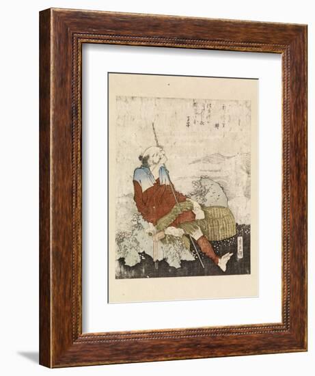 Fisherman Smoking Beside a Stream, C.1835-Katsushika Hokusai-Framed Giclee Print