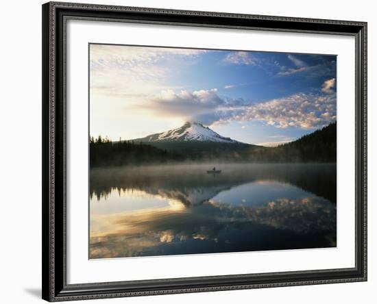 Fisherman, Trillium Lake, Mt Hood National Forest, Mt Hood Wilderness Area, Oregon, USA-Adam Jones-Framed Photographic Print