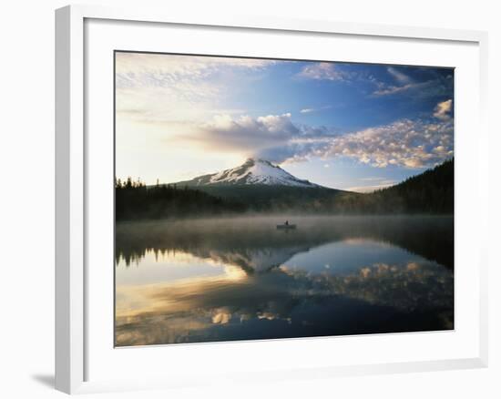 Fisherman, Trillium Lake, Mt Hood National Forest, Mt Hood Wilderness Area, Oregon, USA-Adam Jones-Framed Photographic Print