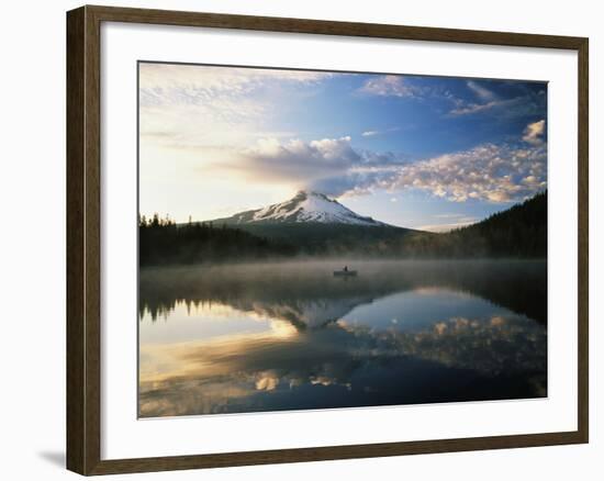 Fisherman, Trillium Lake, Mt Hood National Forest, Mt Hood Wilderness Area, Oregon, USA-Adam Jones-Framed Photographic Print