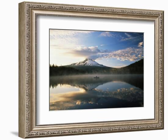 Fisherman, Trillium Lake, Mt Hood National Forest, Mt Hood Wilderness Area, Oregon, USA-Adam Jones-Framed Photographic Print