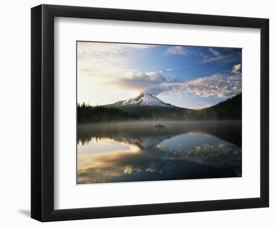 Fisherman, Trillium Lake, Mt Hood National Forest, Mt Hood Wilderness Area, Oregon, USA-Adam Jones-Framed Photographic Print