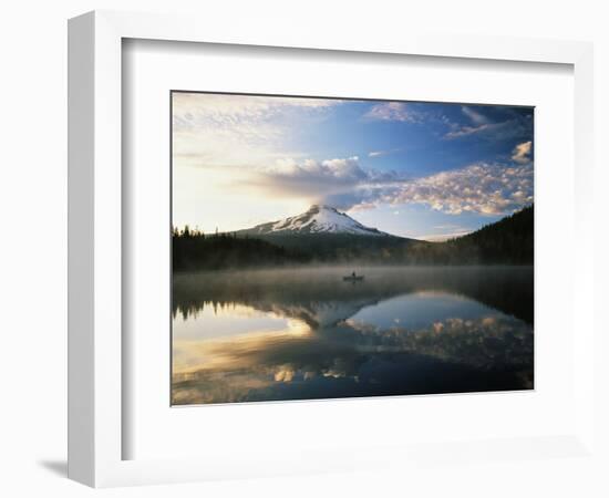 Fisherman, Trillium Lake, Mt Hood National Forest, Mt Hood Wilderness Area, Oregon, USA-Adam Jones-Framed Photographic Print