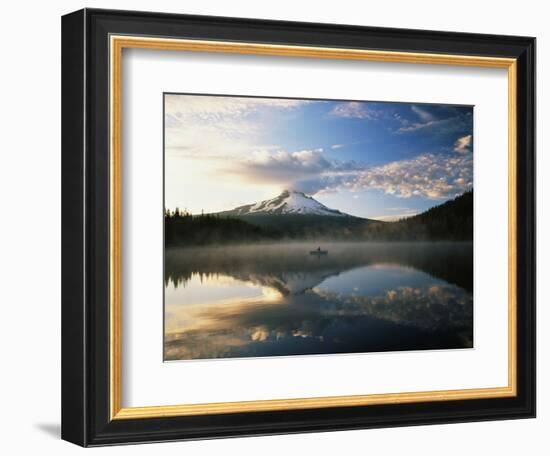 Fisherman, Trillium Lake, Mt Hood National Forest, Mt Hood Wilderness Area, Oregon, USA-Adam Jones-Framed Photographic Print