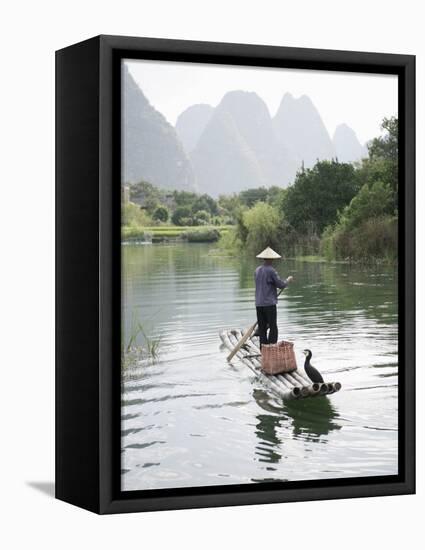 Fisherman with Cormorants, Yangshuo, Li River, Guangxi Province, China-Angelo Cavalli-Framed Premier Image Canvas