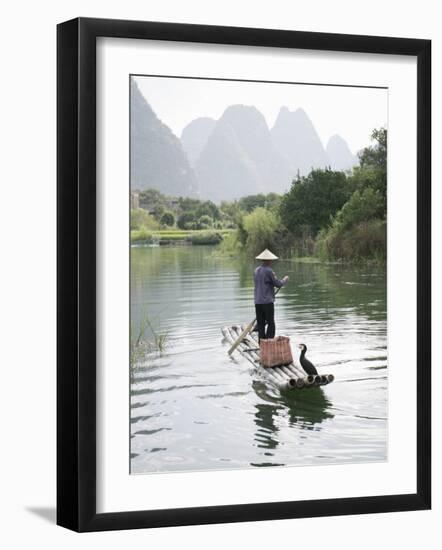 Fisherman with Cormorants, Yangshuo, Li River, Guangxi Province, China-Angelo Cavalli-Framed Photographic Print