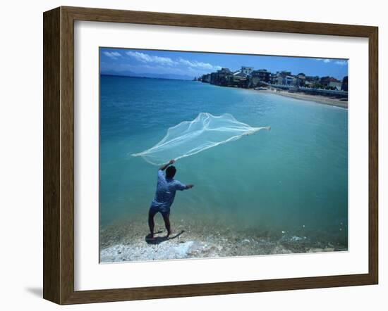 Fisherman with Net, Kupang, Timor, Southeast Asia-Robert Francis-Framed Photographic Print