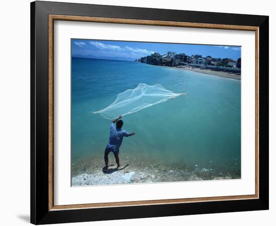 Fisherman with Net, Kupang, Timor, Southeast Asia-Robert Francis-Framed Photographic Print