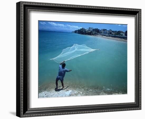 Fisherman with Net, Kupang, Timor, Southeast Asia-Robert Francis-Framed Photographic Print