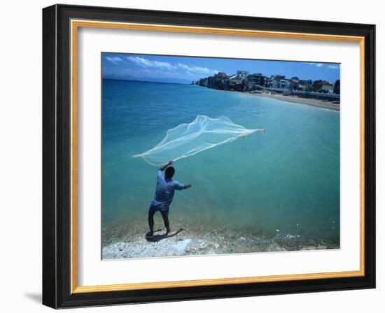 Fisherman with Net, Kupang, Timor, Southeast Asia-Robert Francis-Framed Photographic Print