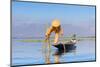 Fisherman with traditional conical net on boat, Lake Inle, Shan State, Myanmar (Burma)-Jan Miracky-Mounted Photographic Print