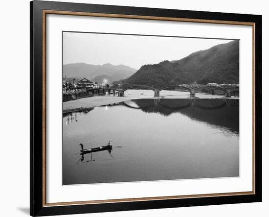 Fishermen and Historic Bridge, Iwakuni, Japan-Walter Bibikow-Framed Photographic Print