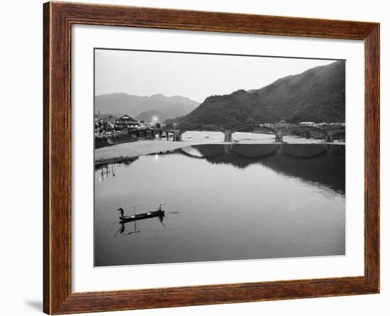 Fishermen and Historic Bridge, Iwakuni, Japan-Walter Bibikow-Framed Photographic Print