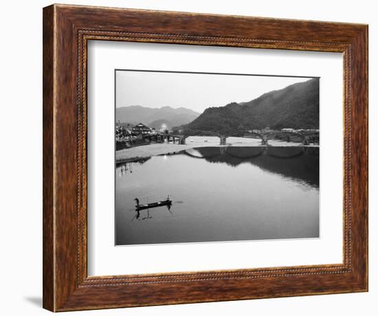 Fishermen and Historic Bridge, Iwakuni, Japan-Walter Bibikow-Framed Photographic Print