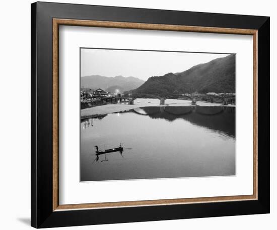 Fishermen and Historic Bridge, Iwakuni, Japan-Walter Bibikow-Framed Photographic Print