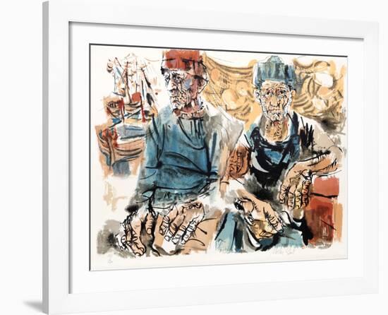 Fishermen at Docks from People in Israel-Moshe Gat-Framed Limited Edition