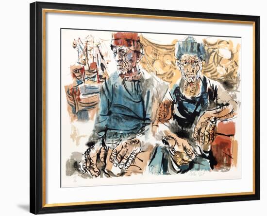 Fishermen at Docks from People in Israel-Moshe Gat-Framed Limited Edition