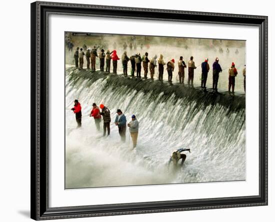 Fishermen Brave the Cold Waters at Bennett Spring State Park for a Chance to Catch Trout-null-Framed Photographic Print