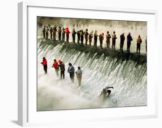 Fishermen Brave the Cold Waters at Bennett Spring State Park for a Chance to Catch Trout-null-Framed Photographic Print