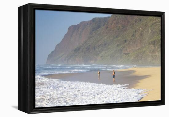 Fishermen Enjoy the Beach, Polihale State Beach Park, Kauai, Hawaii-Micah Wright-Framed Premier Image Canvas