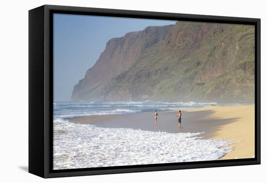 Fishermen Enjoy the Beach, Polihale State Beach Park, Kauai, Hawaii-Micah Wright-Framed Premier Image Canvas