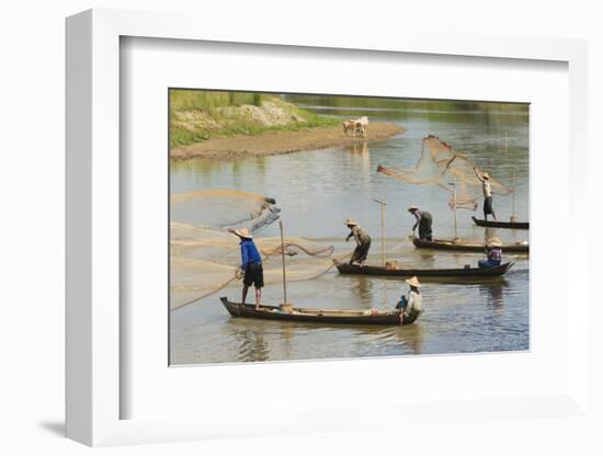 Fishermen fishing on the river, Bago, Bago Region, Myanmar-Keren Su-Framed Photographic Print