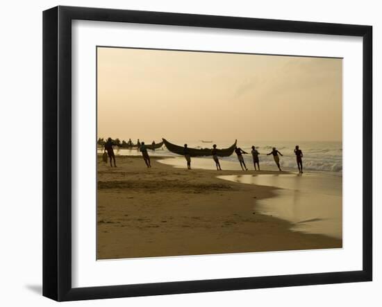 Fishermen Hauling in Nets at Sunrise, Chowara Beach, Near Kovalam, Kerala, India, Asia-Stuart Black-Framed Photographic Print