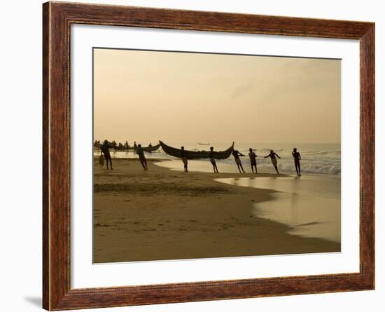 Fishermen Hauling in Nets at Sunrise, Chowara Beach, Near Kovalam, Kerala, India, Asia-Stuart Black-Framed Photographic Print