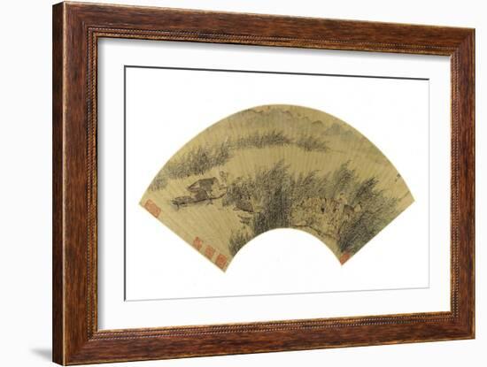 Fishermen in Boats, Reveling on the Edge of a River-Gu Qian-Framed Giclee Print