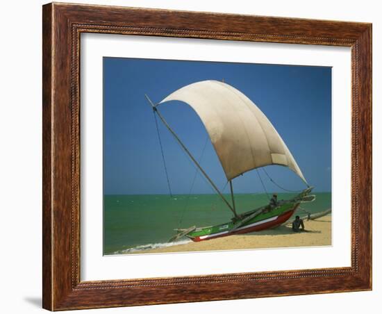 Fishermen in the Shade of a Sail on a Fishing Boat on the Beach at Negombo, Sri Lanka-Richardson Rolf-Framed Photographic Print